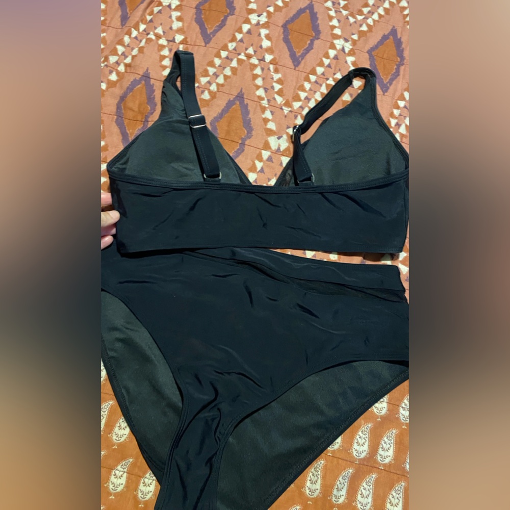 BLACK MESH TRIM TWO PIECE SWIMSUIT BIKINI XL new - Picture 7 of 9